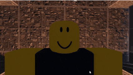 a roblox character with a smiley face is standing in a dark room