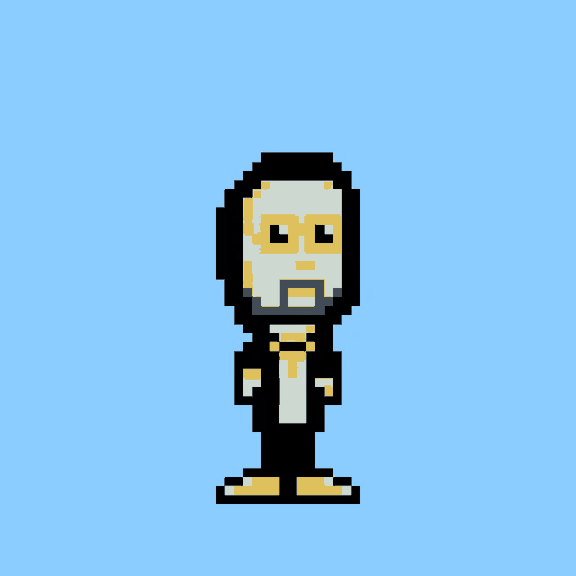 a pixel art of a man with a beard wearing glasses