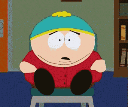 a cartoon character from south park is sitting in a chair