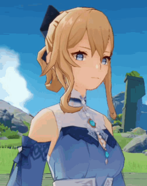 a cartoon girl with blonde hair and blue eyes