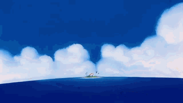 a person is sitting on a cloud in the sky with a blue sky in the background .
