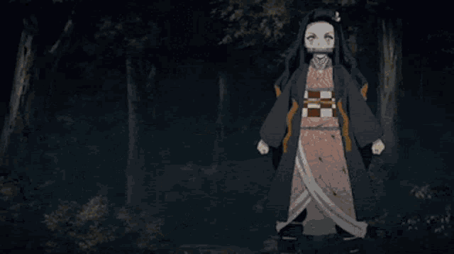 a girl in a kimono is standing next to a man in a kimono with a sword .