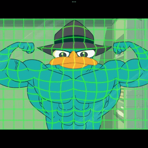 perry the platypus flexes his muscles in a cartoon