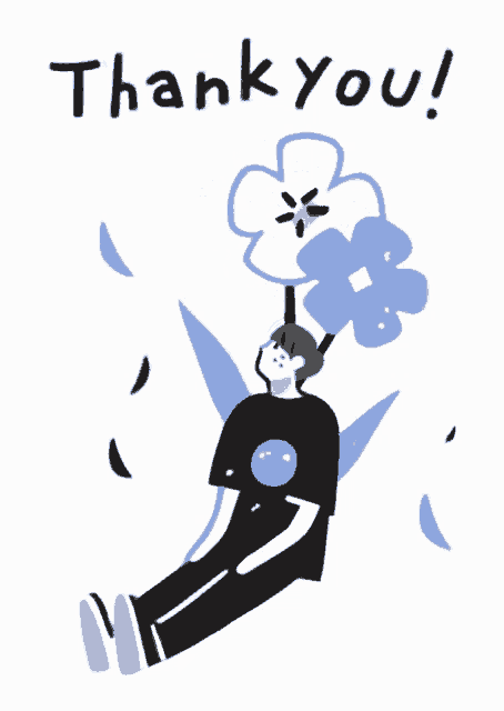 an illustration of a person holding a flower with the words thank you below it