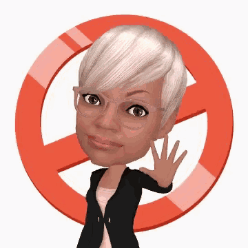 a cartoon woman is waving her hand in front of a red no sign .