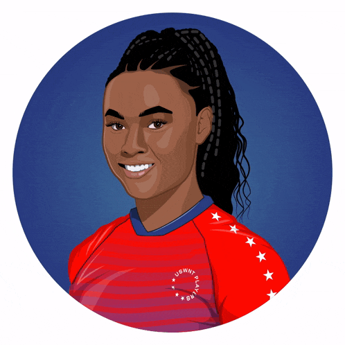 a cartoon drawing of a woman wearing a red shirt that says stars on it
