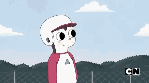 a cartoon character is wearing a helmet and a cn logo on the bottom right