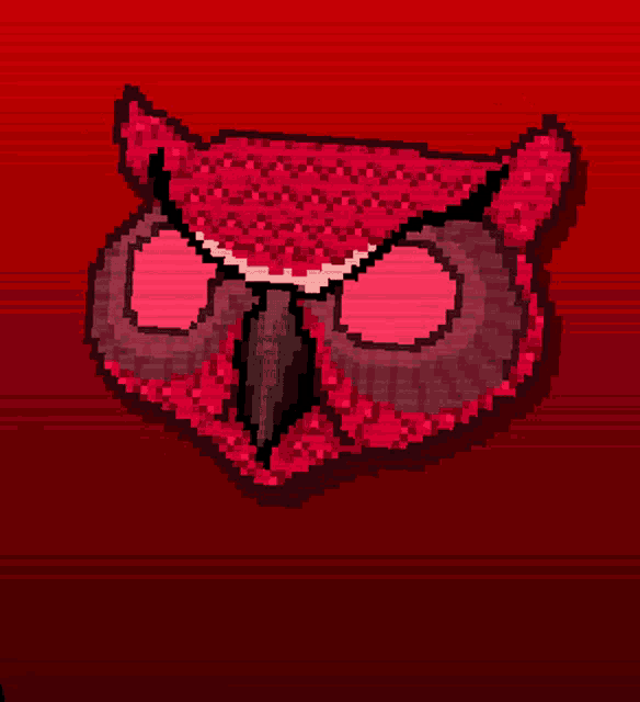 a pixel art drawing of a red owl with a black beak