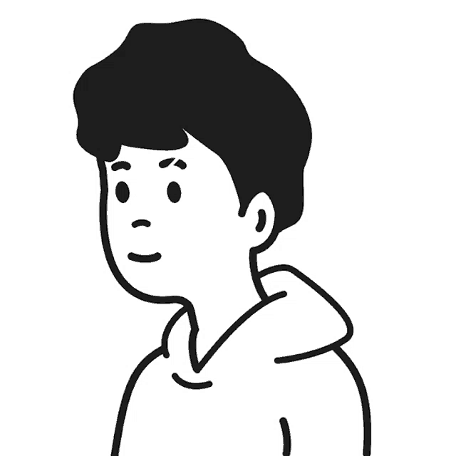 a black and white drawing of a boy with a heart on his nose