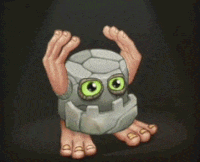 a cartoon drawing of a monster with green eyes and feet