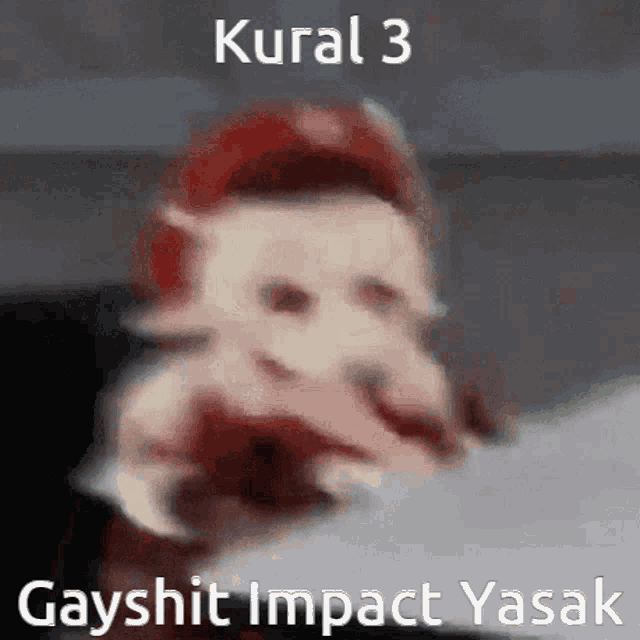 a blurry picture of a person with the words kural 3 gayshit impact yasak written on it .