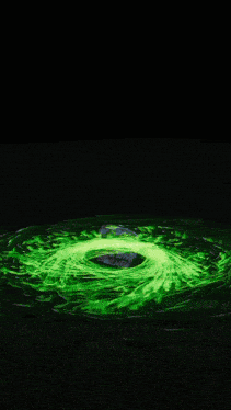 a green swirl in a dark room with a star in the background