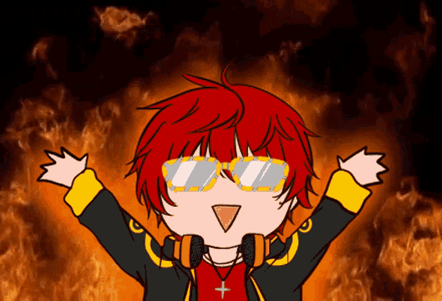 a cartoon character wearing sunglasses and headphones with his arms outstretched