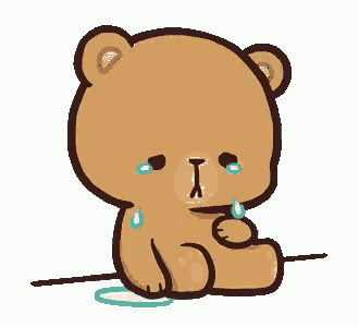 a cartoon teddy bear is crying and covering his mouth with his hand .