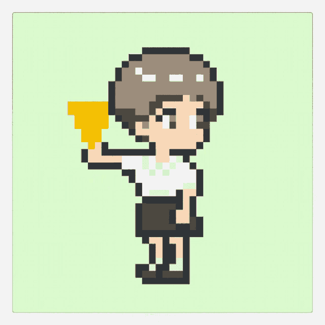 a pixel art drawing of a girl with a book