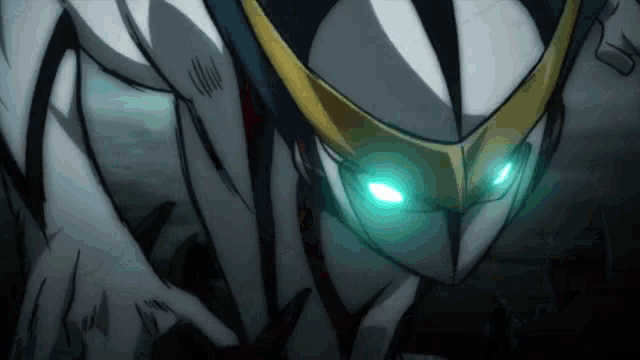 a close up of a robot with blue eyes