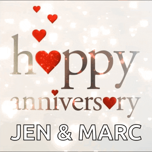 a happy anniversary greeting card for jen and marc