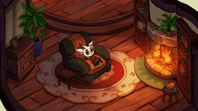 a cartoon drawing of a room with a fireplace