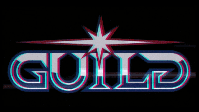 a guild logo with a red white and blue star