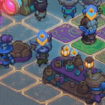 a cartoon character is standing next to a table with bottles on it in a game .