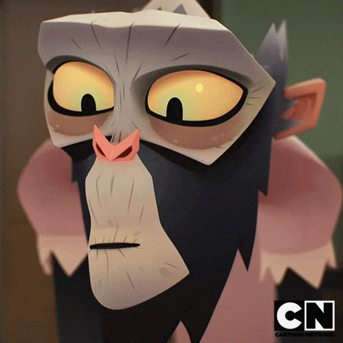 a close up of a cartoon character with cn written on the bottom