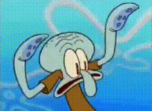 a cartoon of squidward from spongebob squarepants holding a crab