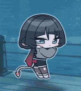 a cartoon girl with short black hair is flying through the air in a video game .