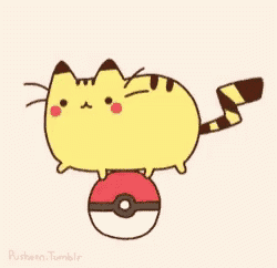 a cartoon of a cat sitting on top of a pokeball .