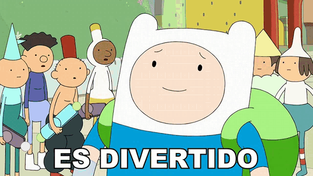 a cartoon character with the words " es divertido " behind him