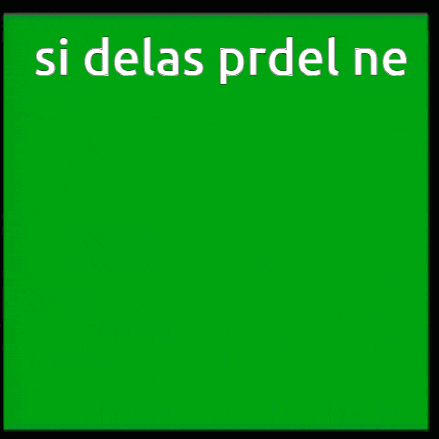 a man is standing in front of a green screen with the words si delas prdel ne written on it .