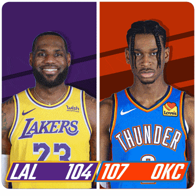 a lakers player and a thunder player are shown