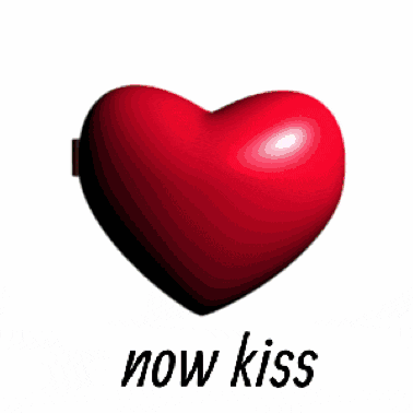 a red heart with a picture of a man in it and the words now kiss