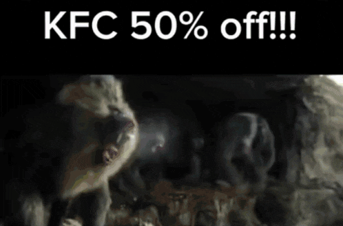 a picture of a wolf with the words kfc 50 % off written above it
