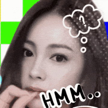 a woman with a thought bubble that says " hmm "