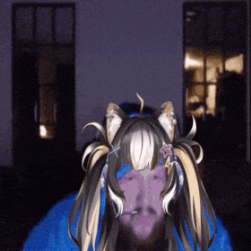 a drawing of a person with a cat ear and pigtails