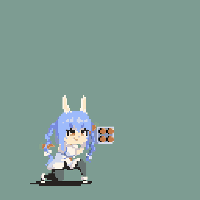 a pixel art of a girl with horns holding a camera