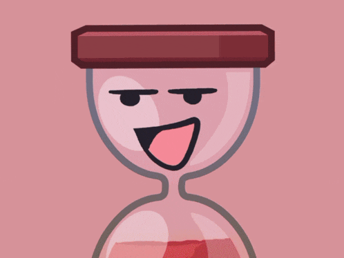 a cartoon drawing of a hourglass with a smiley face on its face