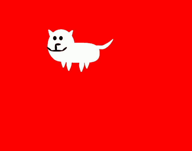 a cartoon drawing of a dog with a red background
