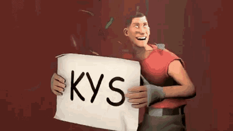 a man is holding a sign that says kys