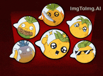a bunch of pineapples with different facial expressions and the words imgtolmg.al on the bottom