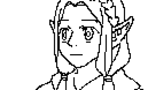 a black and white pixel art drawing of a skeleton with a hood .