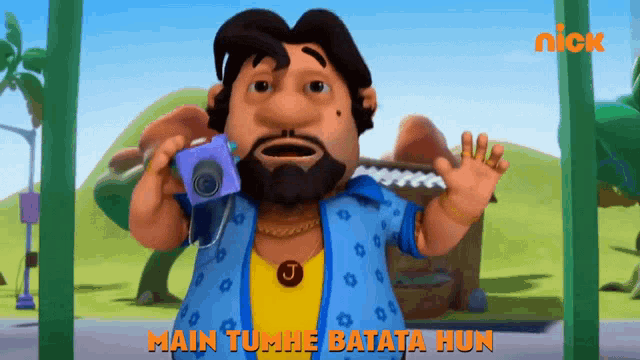 a cartoon character with the words main tumhe batata hun