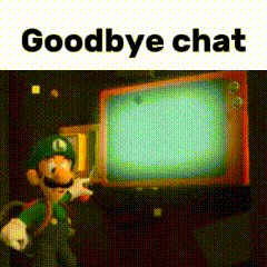 a cartoon character says goodbye chat in front of a tv