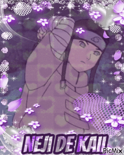 a picture with purple flowers and the name neji dekai