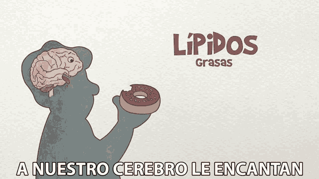 a cartoon of a man eating a donut with the words " a nuestro cerebro le encantan " below it