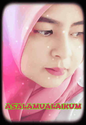 a woman wearing a pink hijab with the words assalamualaikum on the bottom right