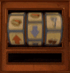 a slot machine with a blue arrow pointing down and a red arrow pointing up