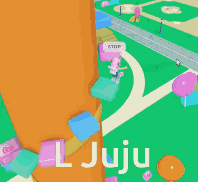 a video game with a stop sign and the word juju