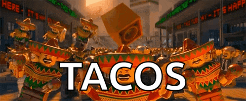 a bunch of lego mexicans with the word tacos on the bottom