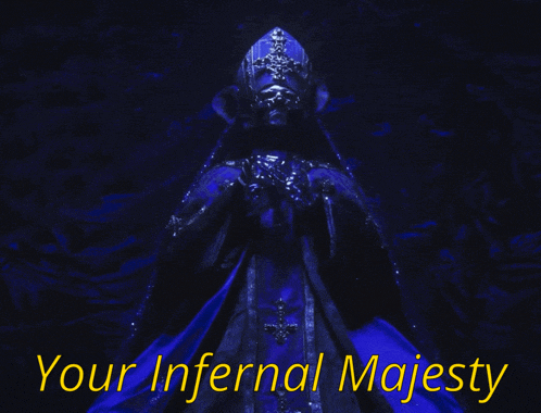 a poster that says your infernal majesty with a picture of a man
